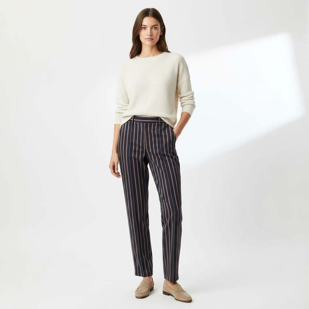Urban Outfitters UO Dana Trouser Navy Multi Stripe Tapered Ankle Women Small